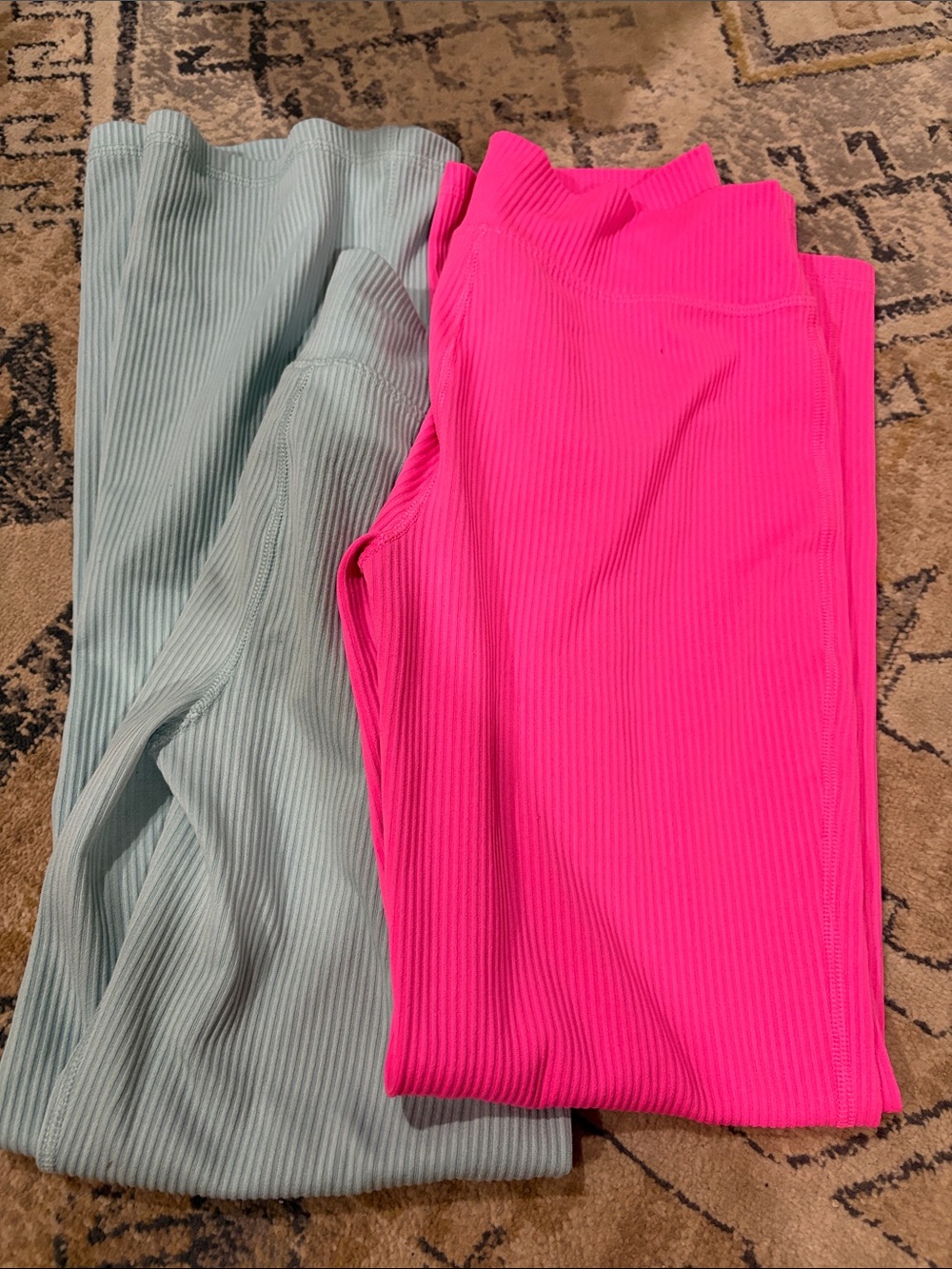 Girls Ribbed Flare Leggings - Hot Pink and Light Aqua